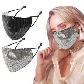 img 4 attached to 💃 EFREY Fashion Sequin Face Mask – Adjustable with Ear Cord Locks, Washable & Reusable Dust Mask –Breathing Accessories for Style and Protection