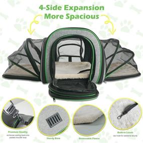 img 1 attached to Minthouz Four-Side Expandable Cat Carrier: Airline Approved with Safety Leash, Shoulder Straps, and Self-Lock Zippers - Collapsible, Removable Fleece Pad, and Pocket