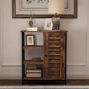 img 3 attached to 🏺 YITAHOME Rustic Brown Side Storage Cabinet with 3 Open Shelves and Door – Ideal for Living Room, Bedroom, Hallway, Kitchen – Stable Metal Frame, Cupboard, Sideboard, Floor Cabinet