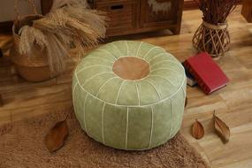 img 3 attached to 🪑 RISEON Handmade Faux Leather Moroccan Pouf Ottoman Unstuffed - 23" x 11" Round Footstool for Living Room, Bedroom and Under Desk (Green)