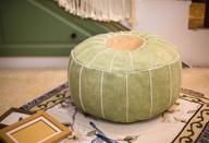 🪑 riseon handmade faux leather moroccan pouf ottoman unstuffed - 23" x 11" round footstool for living room, bedroom and under desk (green) логотип