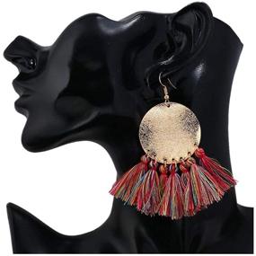 img 1 attached to 🌸 Bohemian Tassel Drop Earrings - Fashionable Tassel Stamped Earrings for Women