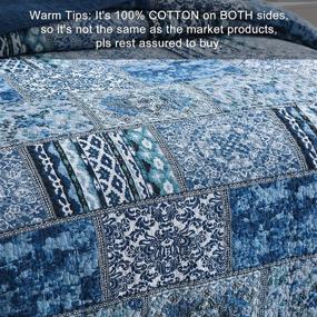 img 3 attached to 🛏️ Blue Bohemian Bedspread Quilt Queen: Reversible Rustic Patchwork Printed Bedding Set - 100% Cotton, Oversized Queen 90x98 inches, 3-Piece Boho Cotton Quilt Set for All Seasons