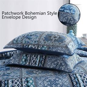 img 1 attached to 🛏️ Blue Bohemian Bedspread Quilt Queen: Reversible Rustic Patchwork Printed Bedding Set - 100% Cotton, Oversized Queen 90x98 inches, 3-Piece Boho Cotton Quilt Set for All Seasons