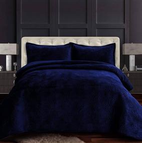 img 1 attached to 🛏️ Tribeca Living CAPRIQUIQUNA Velvet Oversized Quilt Set - Queen Size, in Navy Blue