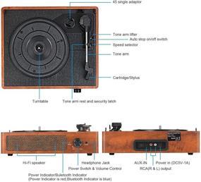 img 2 attached to 🎵 Виниловый проигрыватель с 3 скоростями, Bluetooth, стереодинамиками, портативным ретро-дизайном - идеально подходит для развлечений и декорации дома