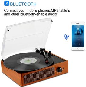 img 1 attached to 🎵 Виниловый проигрыватель с 3 скоростями, Bluetooth, стереодинамиками, портативным ретро-дизайном - идеально подходит для развлечений и декорации дома