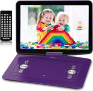 📀 wonnie 17.9" portable dvd/cd player with 15.4" swivel hd screen, 6-hour rechargeable battery, usb/sd card/tv sync, regions free, car charger, remote control for kids - purple logo
