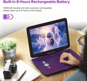 img 2 attached to 📀 WONNIE 17.9" Portable DVD/CD Player with 15.4" Swivel HD Screen, 6-Hour Rechargeable Battery, USB/SD Card/TV Sync, Regions Free, Car Charger, Remote Control for Kids - Purple