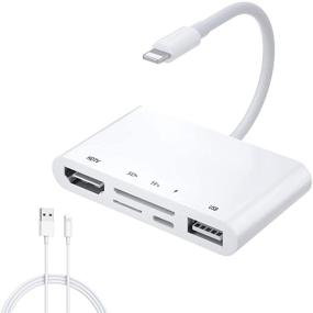 img 4 attached to 5-в-1 устройство для подключения с разъемом Lightning, с HDMI-адаптером 2K, считывателем карт TF и SD, конвертером USB-камеры (в комплекте 2,5 футовый кабель Lightning) - совместимо с iPhone, iPad и другими устройствами USB.