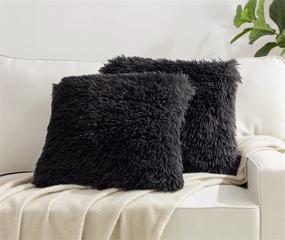 img 4 attached to HBlife Pack of 2 Decorative Faux Fur Throw Pillow Covers - Super Soft Luxury Cushion Pillowcase for Bed Sofa Chair, 18X18 Inch Black: Fluffy & Fuzzy Square Pillow Case