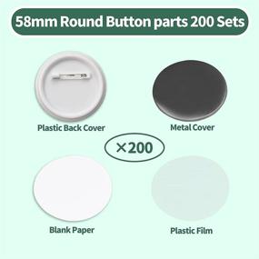 img 3 attached to 🔘 200 Sets of 58mm/2.25 inch Button Supplies for Button Maker Machine - Includes Blank Round Badge Button Pins with Plastic Back Cover, Metal Cover, Clear Film, and Blank Paper