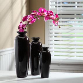 img 2 attached to 💐 Hosley Set of 3 Black Ceramic Vases: Perfect Wedding Gift for Home, Office, Decor, and Aromatherapy