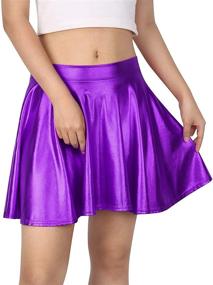 img 4 attached to 💃 Stylish HDE Plus Size Shiny Liquid Skater Skirt: Metallic, Wet Look & Pleated