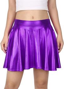 img 3 attached to 💃 Stylish HDE Plus Size Shiny Liquid Skater Skirt: Metallic, Wet Look & Pleated
