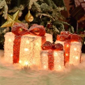 img 4 attached to 🎁 Bstge Christmas Lighted Gift Boxes: Set of 3 Decorative Ornaments with 48 Warm White LED Lights for Indoor Outdoor Holiday Decorations