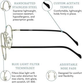 img 2 attached to 🔵 Umizato Classic Stainless Steel Round Blue Light Glasses - Corrosion-Resistant Wire Frame Eyewear with Blue Blockers, Circle Design for Men and Women (SUMI Antique Silver)