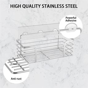 img 1 attached to 🚿 SUS304 Stainless Steel Shower Caddy Shelf Organizer 2-Pack with Soap Dishes | Wall Mounted Shower Storage Rack for Bathroom and Kitchen | No Drilling Required | Includes 4 Adhesives and 4 Hooks | Silver