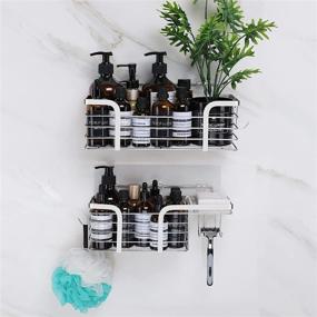 img 3 attached to 🚿 SUS304 Stainless Steel Shower Caddy Shelf Organizer 2-Pack with Soap Dishes | Wall Mounted Shower Storage Rack for Bathroom and Kitchen | No Drilling Required | Includes 4 Adhesives and 4 Hooks | Silver