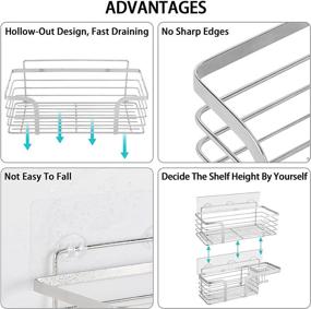 img 2 attached to 🚿 SUS304 Stainless Steel Shower Caddy Shelf Organizer 2-Pack with Soap Dishes | Wall Mounted Shower Storage Rack for Bathroom and Kitchen | No Drilling Required | Includes 4 Adhesives and 4 Hooks | Silver