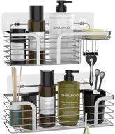 🚿 sus304 stainless steel shower caddy shelf organizer 2-pack with soap dishes | wall mounted shower storage rack for bathroom and kitchen | no drilling required | includes 4 adhesives and 4 hooks | silver logo