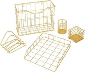 img 3 attached to 📚 Gold 5-in-1 Desk Organizer Set by Superbpag - Letter Sorter, Pencil Holder, Stick Note Holder, Hanging File Organizer, and Letter Tray