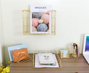 img 2 attached to 📚 Gold 5-in-1 Desk Organizer Set by Superbpag - Letter Sorter, Pencil Holder, Stick Note Holder, Hanging File Organizer, and Letter Tray