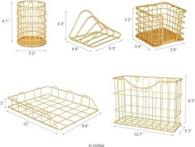 img 1 attached to 📚 Gold 5-in-1 Desk Organizer Set by Superbpag - Letter Sorter, Pencil Holder, Stick Note Holder, Hanging File Organizer, and Letter Tray