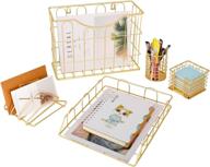 📚 gold 5-in-1 desk organizer set by superbpag - letter sorter, pencil holder, stick note holder, hanging file organizer, and letter tray logo