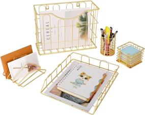 img 4 attached to 📚 Gold 5-in-1 Desk Organizer Set by Superbpag - Letter Sorter, Pencil Holder, Stick Note Holder, Hanging File Organizer, and Letter Tray