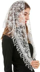 img 1 attached to 💒 Pamor Triangle Lace Veil Mantilla: Elegant Cathedral Head Covering for Mass, Weddings & Bridesmaids