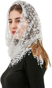 img 3 attached to 💒 Pamor Triangle Lace Veil Mantilla: Elegant Cathedral Head Covering for Mass, Weddings & Bridesmaids