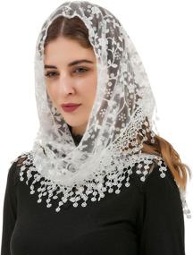 img 4 attached to 💒 Pamor Triangle Lace Veil Mantilla: Elegant Cathedral Head Covering for Mass, Weddings & Bridesmaids