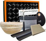 🥖 bread banneton proofing basket artisan baking kit gift set - 9" basket, baguette pan, lame, linen couche, scraper, cutter logo