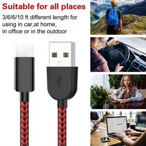 img 1 attached to 3A Fast Charging USB Type-C Cable - L&HE 4Pack (3/6/6/10FT) Compatible with Samsung Galaxy A10/A20/A51/S10/S9/S8, Cabepow Charger Cable, PS5 Controller, etc. (Black/Red)