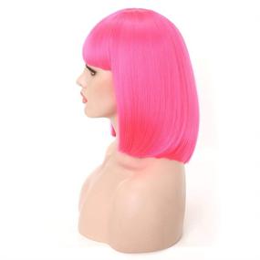 img 2 attached to 💖 Rosa Star Short Bob Hair Wigs: Hot Pink Synthetic Wig with Flat Bangs - Perfect for Costumes and Cosplay