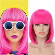 💖 rosa star short bob hair wigs: hot pink synthetic wig with flat bangs - perfect for costumes and cosplay logo