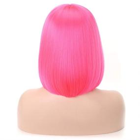 img 1 attached to 💖 Rosa Star Short Bob Hair Wigs: Hot Pink Synthetic Wig with Flat Bangs - Perfect for Costumes and Cosplay