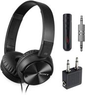 sony wired noise cancelling stereo headphones (black) with airline headphone adapter and neego wireless bluetooth receiver - ultimate audio experience! logo