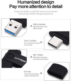 img 3 attached to 📱 WANSENDA OTG USB C флеш-накопитель Type C Dual Zip Drive USB 3.0/3.1 64 ГБ, черный - Быстрая фотоспираль для Android, компьютера, планшета, Mac