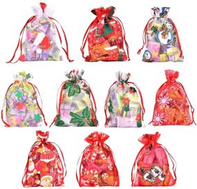 img 2 attached to Funkprofi 50 PCS 4x6 Inches Mixed Color Christmas Organza Gift Bags: Santa Claus, Stockings, Hats & More for Weddings and Parties