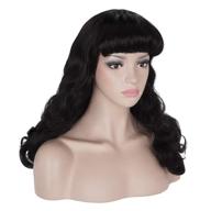 morvally 50s vintage medium length black wigs with bangs - natural wavy synthetic hair wig for women; ideal for cosplay, halloween, and more logo