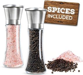 img 4 attached to 🌶️ Enhanced Mason Mil Salt and Pepper Grinder Set - Stainless Steel, Prefilled - Premium Quality Himalayan Salt and Black Pepper - Sleek Glass and Stainless Steel Mill - High Capacity Shakers - Convenient Top Loading