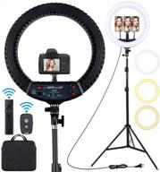 📸 dimmable 18 inch led ring light with tripod stand, ideal for studio portrait, youtube vlog, video shooting - includes carrying bag, remote controller; cri 90 logo