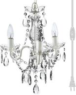 gypsy plug-in 3-light crystal white hanging swag chandelier - h17inchxw12inch white metal frame - clear glass stem and acrylic crystals & beads for sparkling glass-like shine логотип