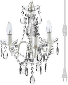 img 4 attached to Gypsy Plug-in 3-Light Crystal White Hanging Swag Chandelier - H17InchxW12Inch White Metal Frame - Clear Glass Stem and Acrylic Crystals & Beads for Sparkling Glass-like Shine