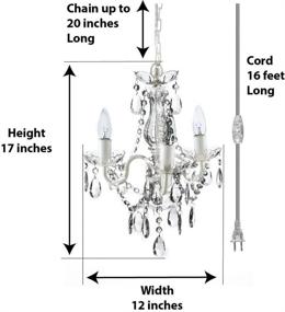 img 3 attached to Gypsy Plug-in 3-Light Crystal White Hanging Swag Chandelier - H17InchxW12Inch White Metal Frame - Clear Glass Stem and Acrylic Crystals & Beads for Sparkling Glass-like Shine