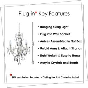 img 2 attached to Gypsy Plug-in 3-Light Crystal White Hanging Swag Chandelier - H17InchxW12Inch White Metal Frame - Clear Glass Stem and Acrylic Crystals & Beads for Sparkling Glass-like Shine