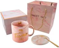 👩 teacher gifts set: best teacher ever pink marble ceramic coffee mug (11.5oz) with coasters - perfect teacher appreciation and birthday gift ideas logo