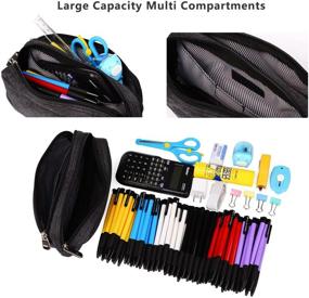 img 3 attached to 🖊️ Spacious Pencil Case Organizer for School & Office Supplies - Multi-Compartment Pen Bag with Zippers, Ideal for Students, Adults, and Teens!